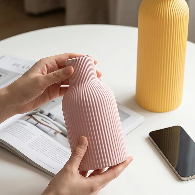 Colorful Ceramic Vases Set of 3, Matte Round Vertical Ribbed, Minimalist - Image 6