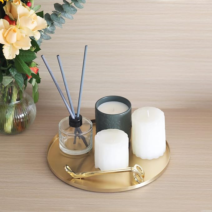 FREELOVE 11 Inch Brushed Gold Round Tray, Stainless Steel Brass Decorative Tray - Image 4
