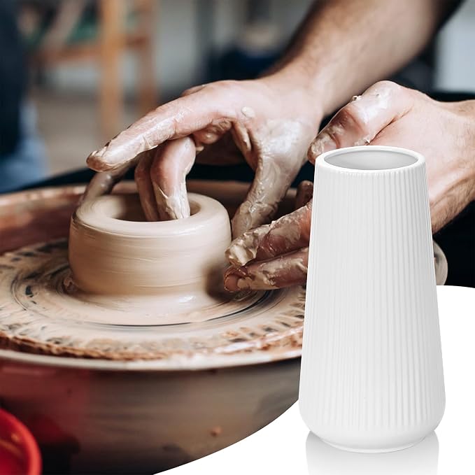 White Ceramic Vase, GUKJOB Small Cute Flower Vase - Image 7