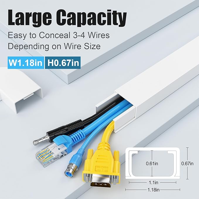 Yecaye Cord Covers for Wires on Wall, W1.18in H0.67in, Large Cord Organizer for - Image 2