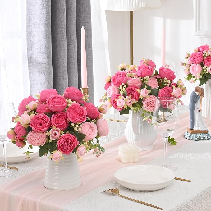 12 Packs Peonies Artificial Flowers, Mixed Pink Silk Artificial Peonies | Fake - Image 3