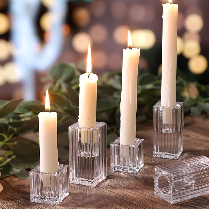 LETINE 12pcs Vertical Stripe Glass Candlestick Holders - Image 3