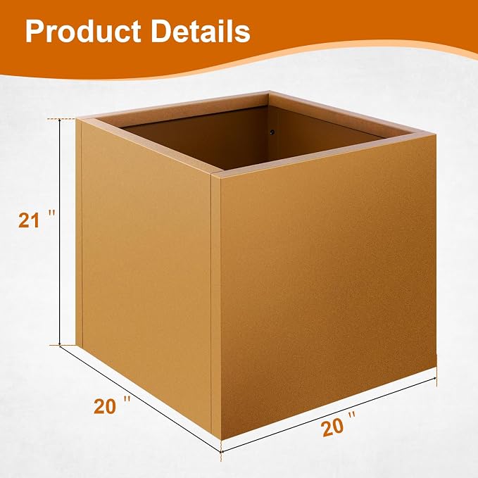 Corten Steel Planter Box 20"x20"x21", Large Metal Square Planter | Heavy Duty - Image 2