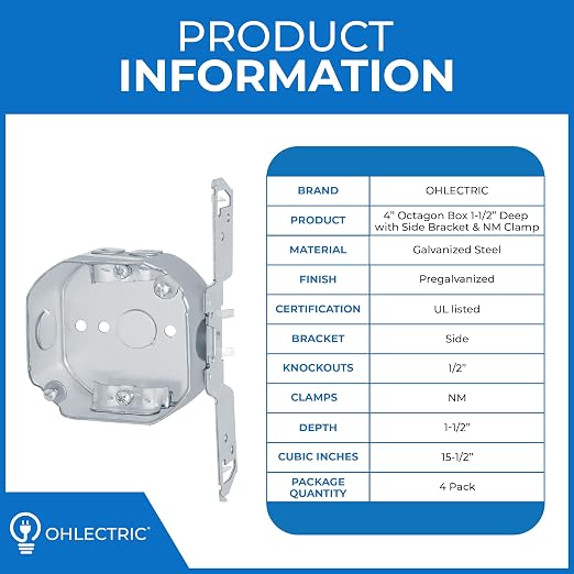 4” Welded Octagon Steel Electrical Box| 1-1/2" Deep Box 1/2” Knockouts - Image 2