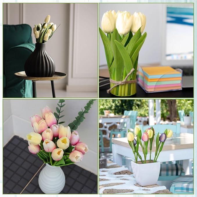 Janinka 100pcs Artificial Tulip Flowers Fake PU Tulips Faux Latex Bouquet - Image 4
