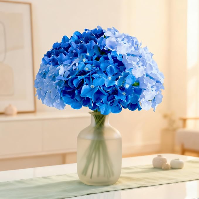 65Pcs Mixed Blue Hydrangea Artificial Flowers Bulk，Realistic Silk Fake Flowers - Image 7