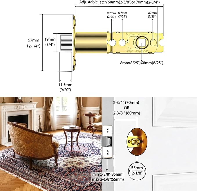Adjustable Deadbolt Lock Latch 2-3/8" & Adjustable Door Knob Latch 1-3/8" | - Image 2