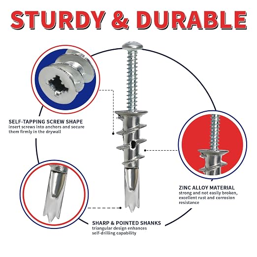 Drywall Anchors and Screws Kit, Heavy Duty Hollow Wall Anchors, 75 Lbs Hanging - Image 3