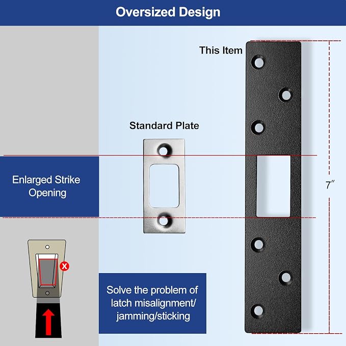 Extra Long Deadbolt Strike Plate 7", Heavy Duty Stainless Steel | Enlarged - Image 3