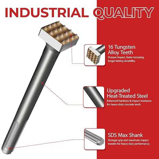 SDS Max Bush Hammer Tool – 16 Welded Carbide Tips, 1-3/8" × 1-3/8" Square Head - Image 3