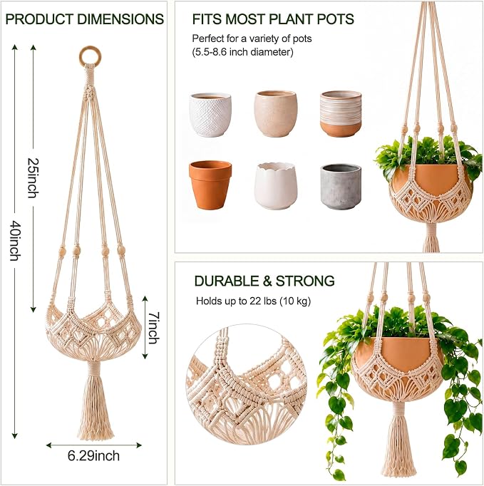 Shappy 1 Pack Boho Macrame Plant Hanger - Image 3