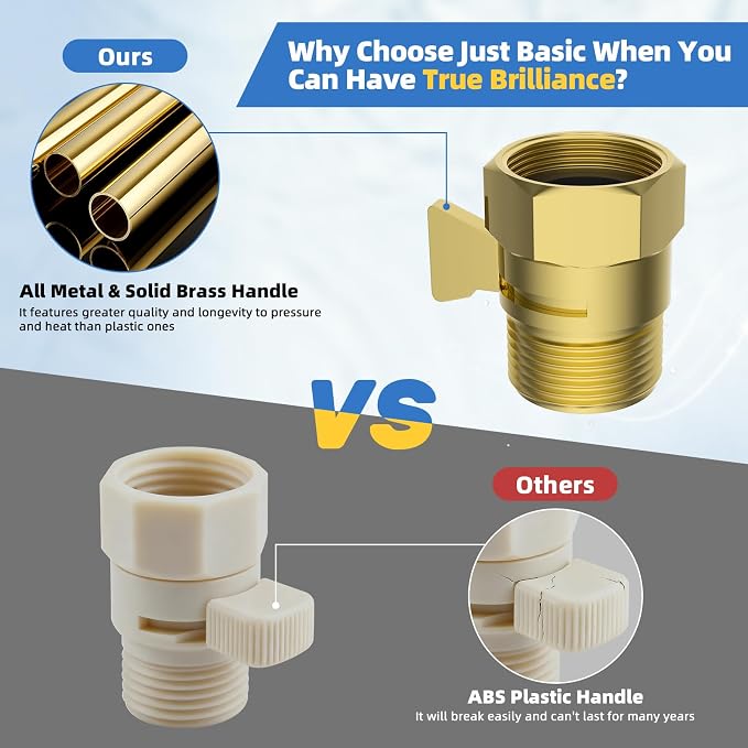 Hibbent All Metal 1 Pack Shower Head Flow Control Valve, G1/2 Brass Shut-off - Image 4