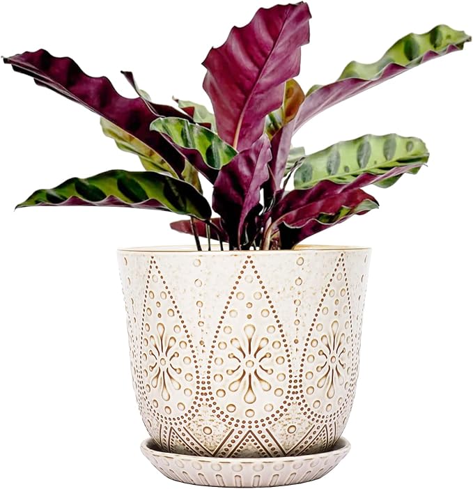 Gepege 8 Inch White Ceramic Plant Pot by Gepege