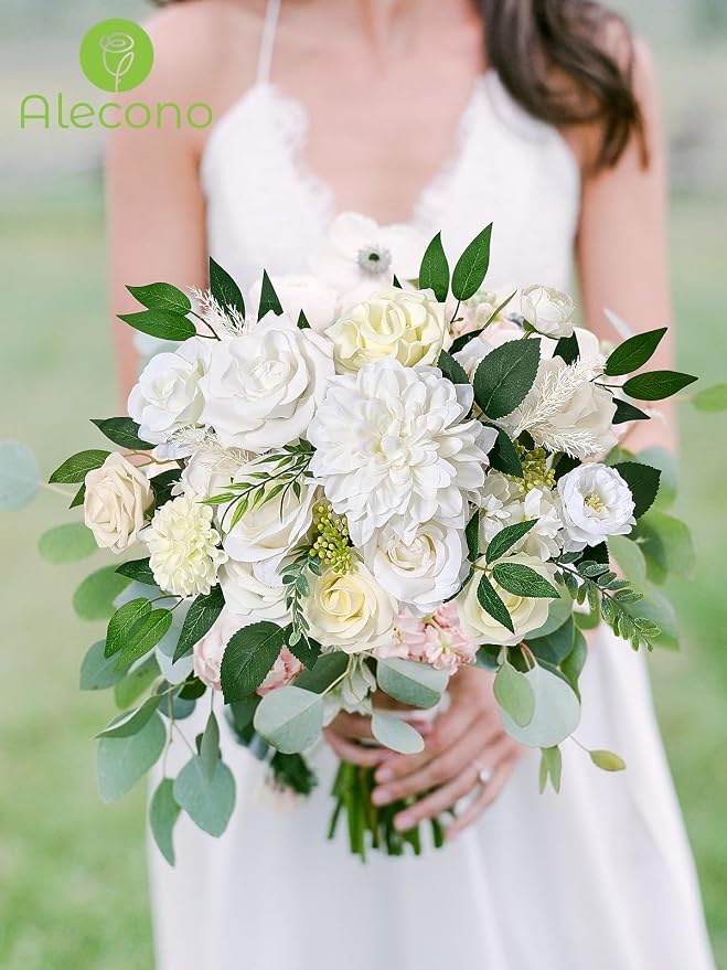 Alecono White Artificial Flowers, Silk Fake Roses - Image 6