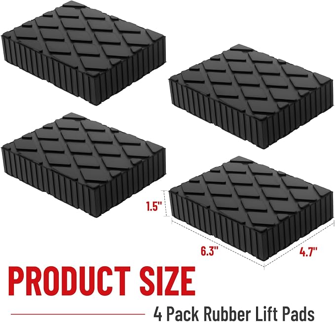 Solid Rubber Auto Lift Pads, 6-1/3"x 4-3/4" x 1.5" | 4 Pack Anti-Skid Lift - Image 7