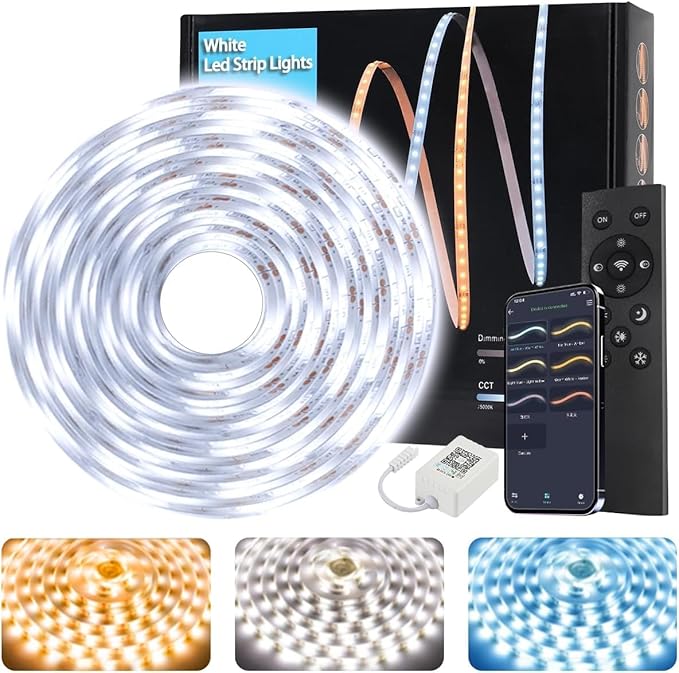 Tenmiro White LED Strip Lights 30ft Super Bright 25000K Daylight White by Tenmiro
