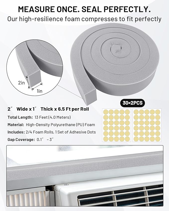 Air Conditioner Window Seal, 2 Roll of 2 in × 1 in × 6.5 ft Foam Stripe - Image 2