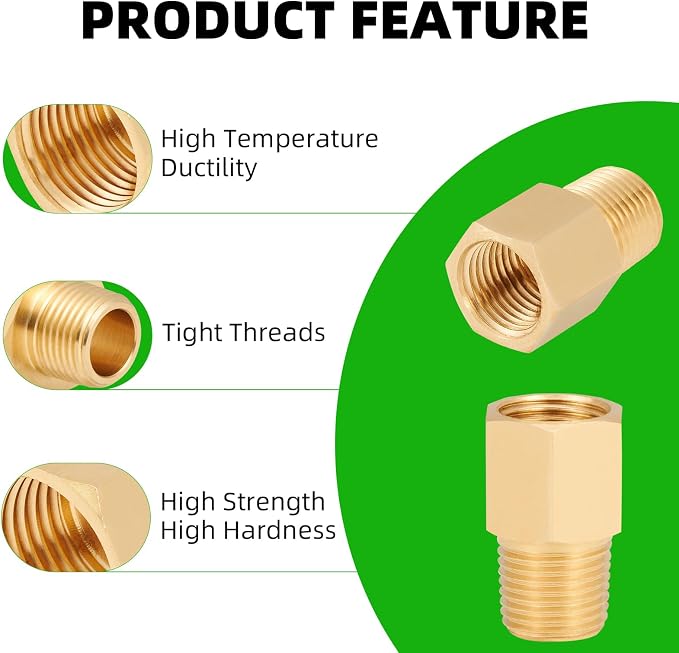 Brass Pipe Fitting, 1/8 Inch NPT Male to 1/8 Inch NPT Female Brass Pipe Hose - Image 3