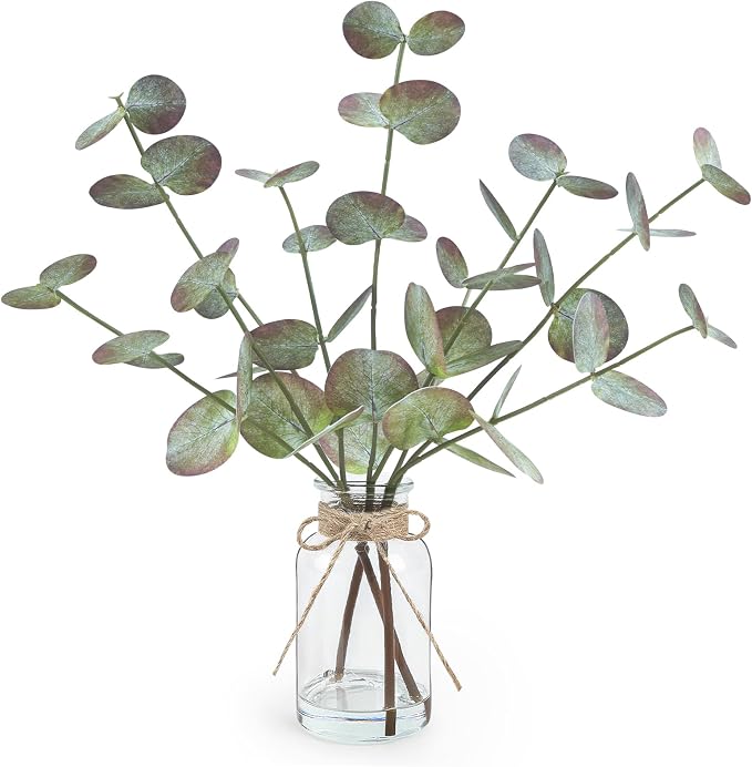 Fall Fake Eucalyptus Stems in Glass Vase by Bessol