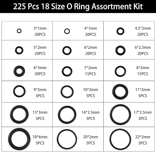 225 Pcs O Ring Assortment Kit 18 Size Sealing Rubber O-Rings Set | Professional - Image 2