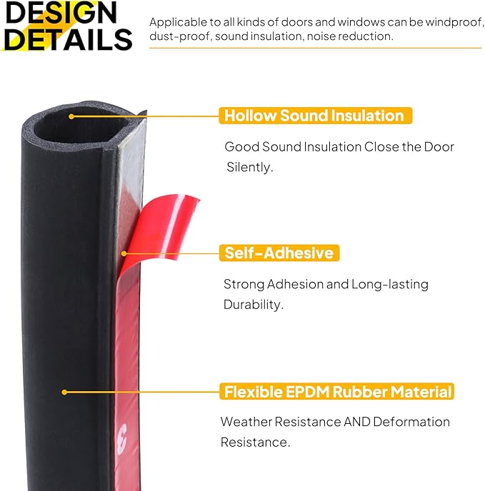 D-Shape Weather Stripping 3/8"×1/4" Heavy Duty Seal Strip 16FT | D-Shape Rubber - Image 3