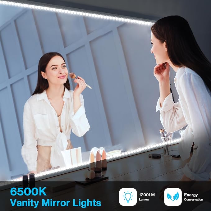 Olafus White LED Strip Lights, 32.8ft Dimmable Vanity Light, 6000K Daylight - Image 2