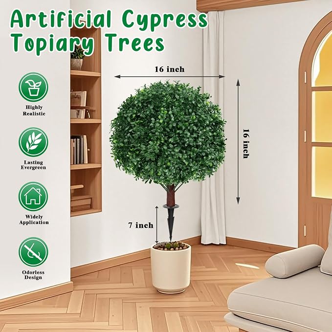 Grooy Artificial Set of 2 UV Resistant Boxwood Topiary Ball - Image 2