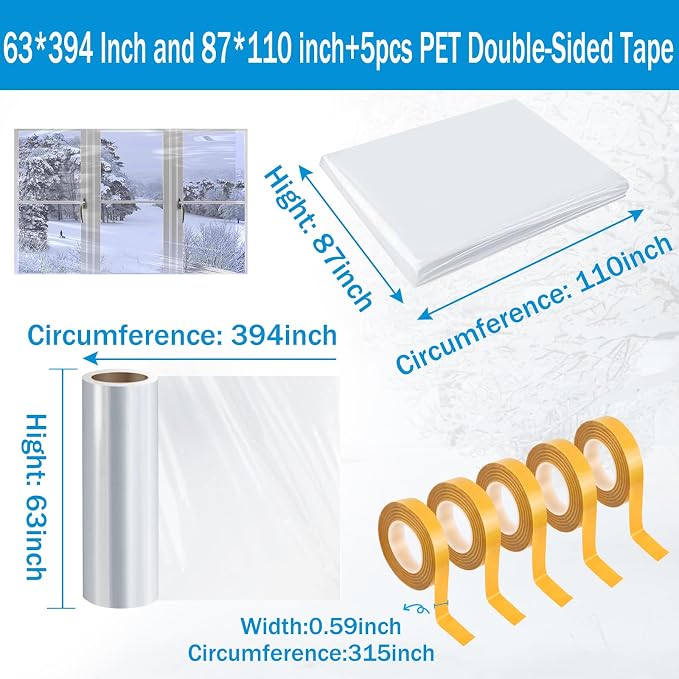 Window Insulation Kit, 63×394" and 87x110 Window Plastic - Image 2