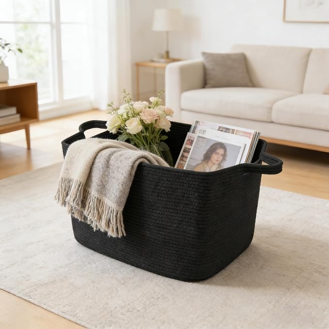 65L Large Laundry Basket with Handles, Woven Blanket Basket, Living Room - Image 4