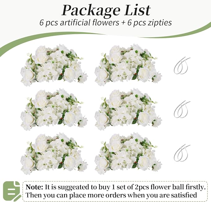 BLOSMON Artificial Flower Balls Wedding Centerpieces 6 Pcs 14.2" Large White - Image 6