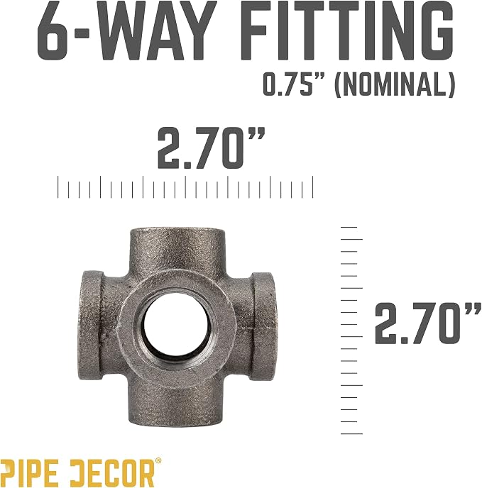 PIPE DECOR 6-Way Fitting, 3/4 Inch, Shelving and Standard 3/4 Inch Plumbing Pipe - Image 2