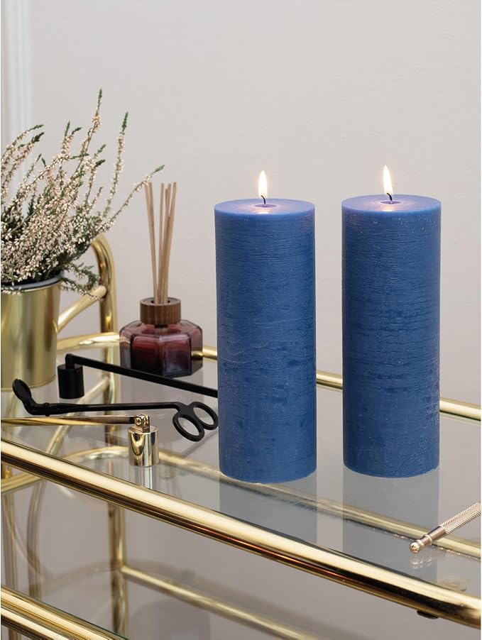 Dark Blue Pillar Candles 3x8 Inch – Set of 2 Unscented Dripless Large Candles - Image 6