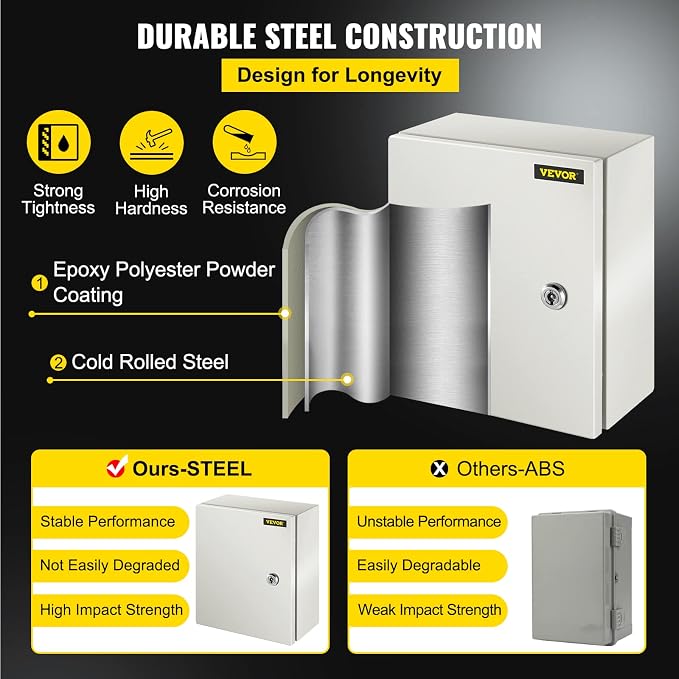 VEVOR NEMA Steel Enclosure, IP66 Waterproof & Dustproof, Outdoor/Indoor - Image 3