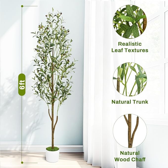 6FT Artificial Olive Tree Indoor Tall Faux - Image 3