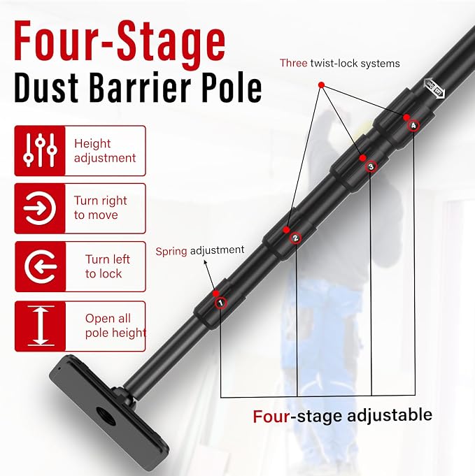 10FT Dust Barrier Poles 2 Pack, Spring Loaded Dust Barrier Poles - Image 4