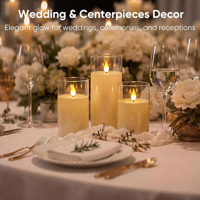 Homemory Ivory Flameless Candles, Battery Operated Acrylic LED Pillar Candles - Image 2