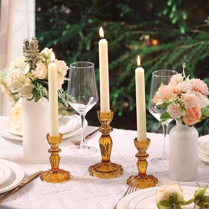 Amber Candlestick Holders Set of 6, Glass Taper Candle Holders | 4.3" H & 6.3" H - Image 2