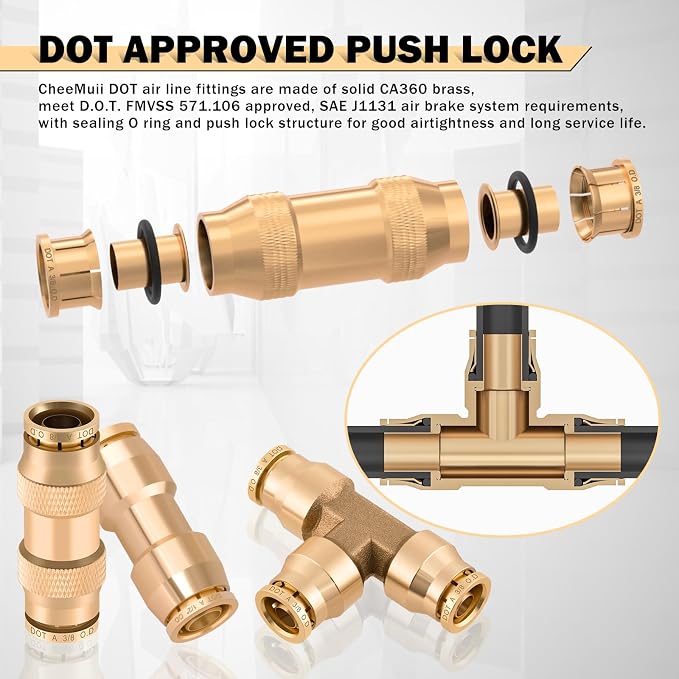 CheeMuii 58PCS Brass DOT Air Line Fittings Kit Push Lock DOT Air Fittings | - Image 4
