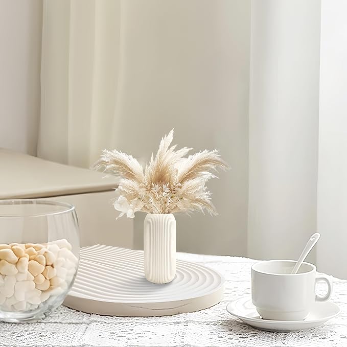 Ceramic Vase for Flowers – Modern Small Ribbed Textured Flower Vase for Home - Image 6