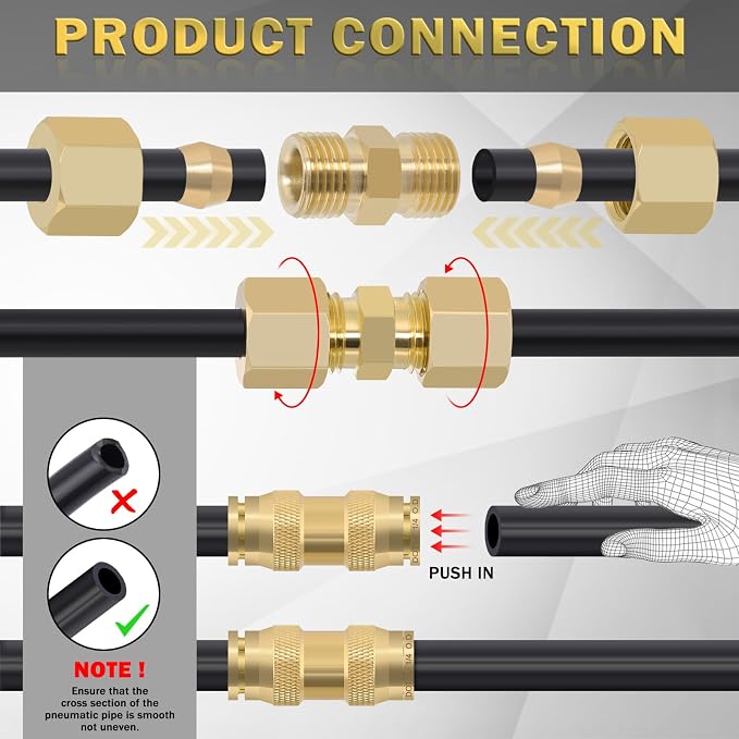 178 Pcs DOT Quick Push to Connect Fittings Straight Union & Brass Compression - Image 6