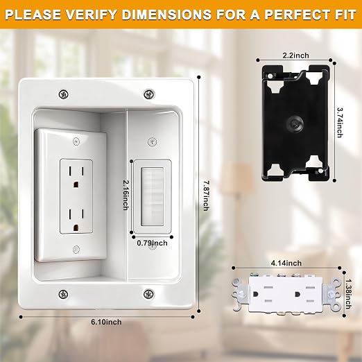 Recessed TV Outlet for in Wall Management Kit Set Box-Two-Hole Socket, TV Wall - Image 2