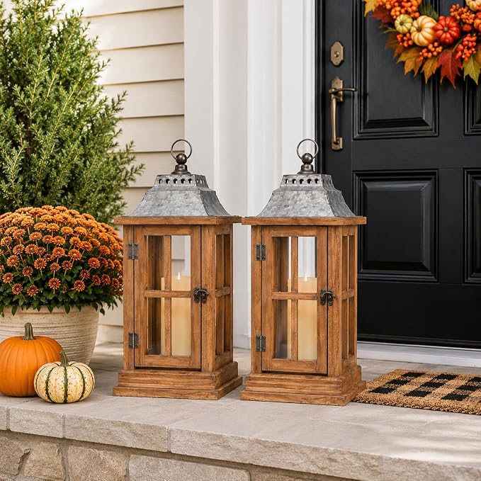 Bdor 15 Inch Outdoor Decorative Lanterns, galvanized tops, decorative candle - Image 7