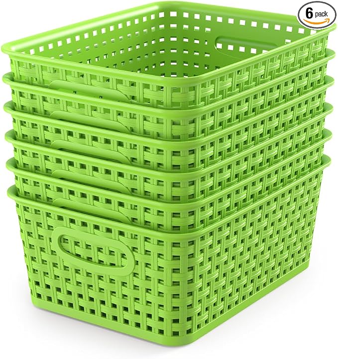 WYT 6-Pack Plastic Small Shelf Storage Weave Baskets Organizing by WYT