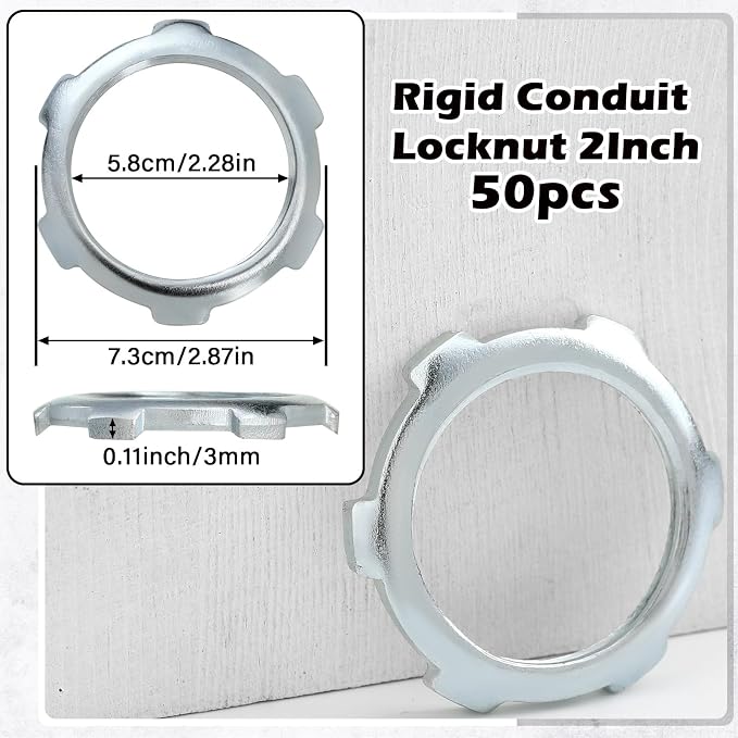 Yaocom 50 Pcs Electrical Conduit Lock Nut Rigid Lock Nut, 2 Inch | Galvanized - Image 4