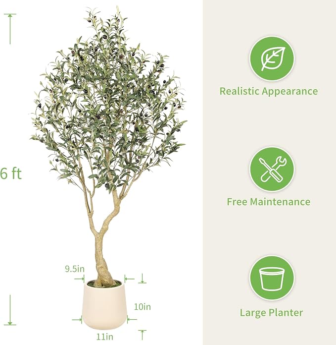 6ft Artificial Olive Tree with Tall Exquisite Planter | Realistic Faux Olive - Image 3