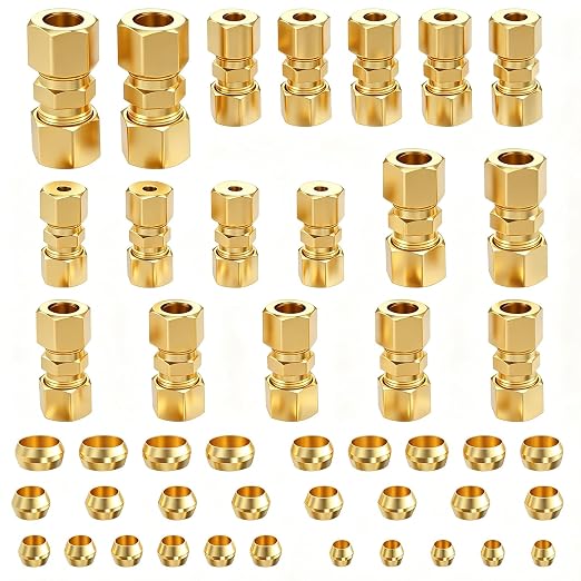 46PCS Brass Compression Tube Fitting Assortment kit- 1/8", 3/8" OD Compression by Aienxn