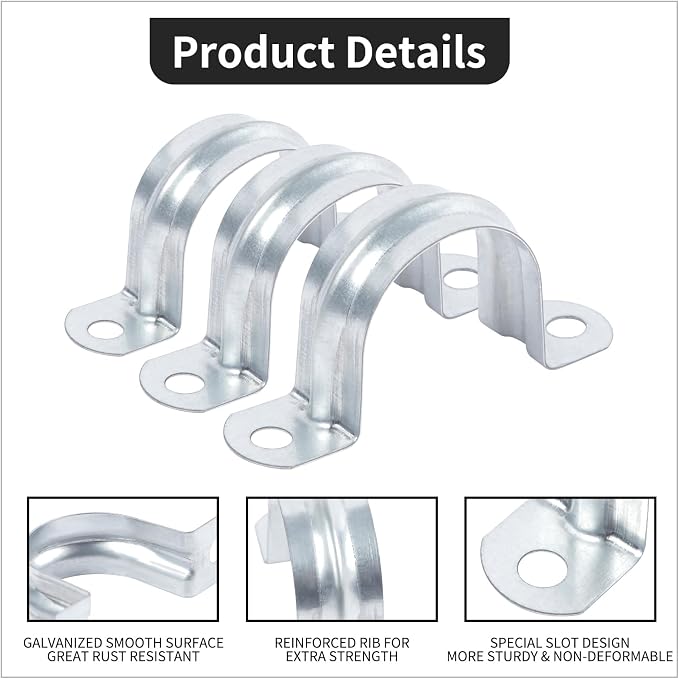 30 PCS 1-9/16 Inch Reinforced Rigid Pipe Strap, 2 Holes U Bracket Cable Clamp - Image 3