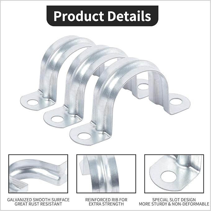 30 PCS 1 Inch Reinforced Rigid Pipe Strap, 2 Holes U Bracket Cable Clamp Hanger - Image 3