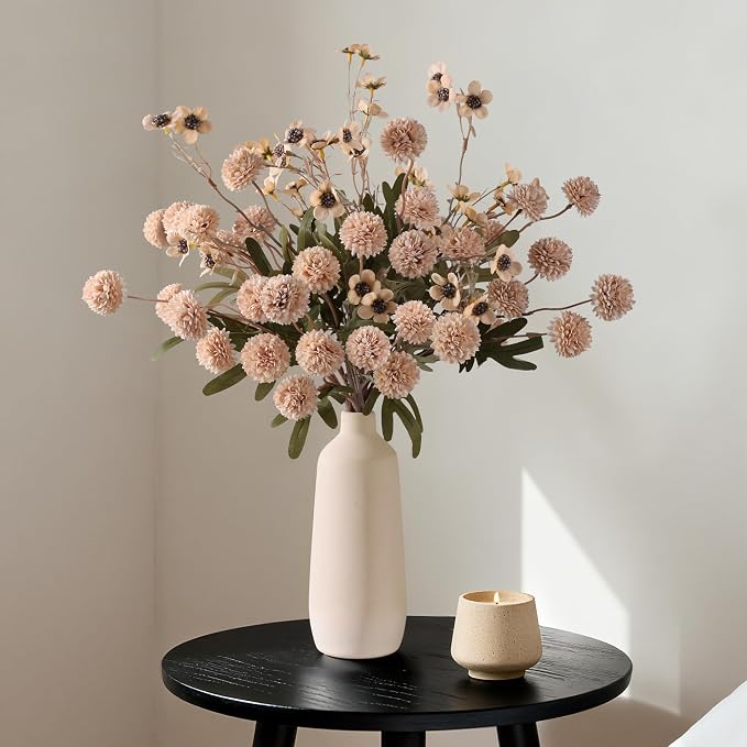 Fake Kiku Flowers, Faux Silk Pompon Mums Artificial Flowers, Chrysanthemum - Image 7