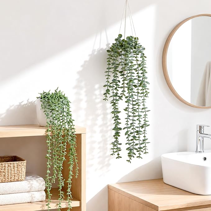 Artificial Hanging Plants, 2 Pack Macrame Plant Hanger - Image 3